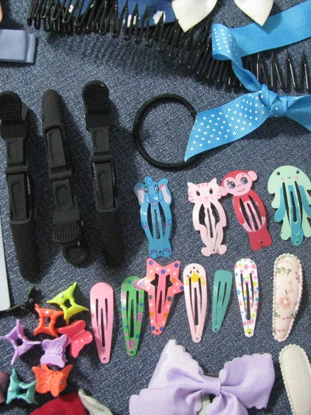 Huge Lot/Bundle 95 barrettes, hair ties, bows homemade and storebought